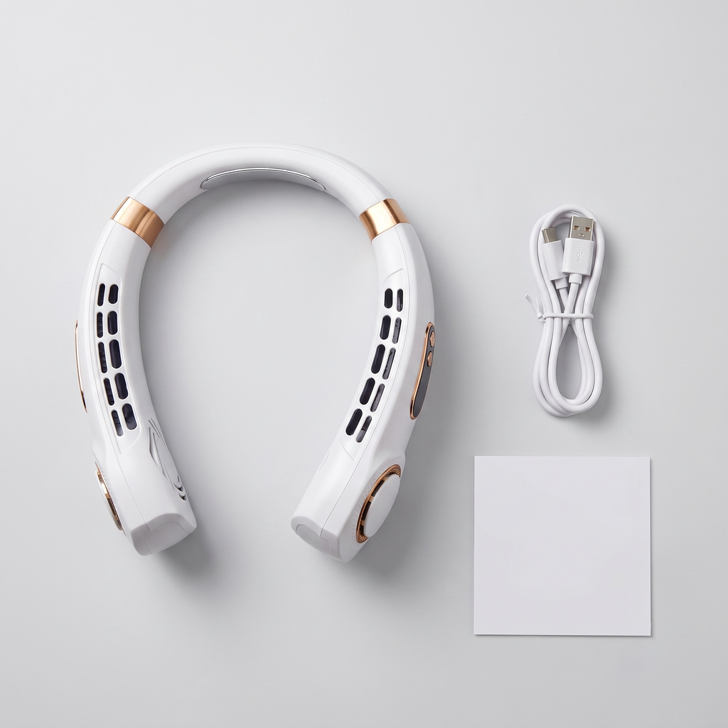 What's in the box: Wova neck fan, USB-C cable, quick-start card